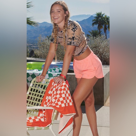 Victoria’s Secret Pink Bleach Dyed Summer Lounge Tee & Coral Flash Summer Shorts